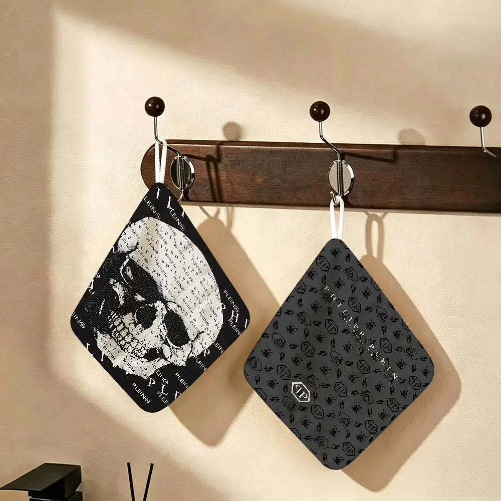 P-PhilippS LOGO PleinS Polyester Cotton Hand Wiping Towel, Hanging Design, Durable for Household Restaurant Toilet Use
