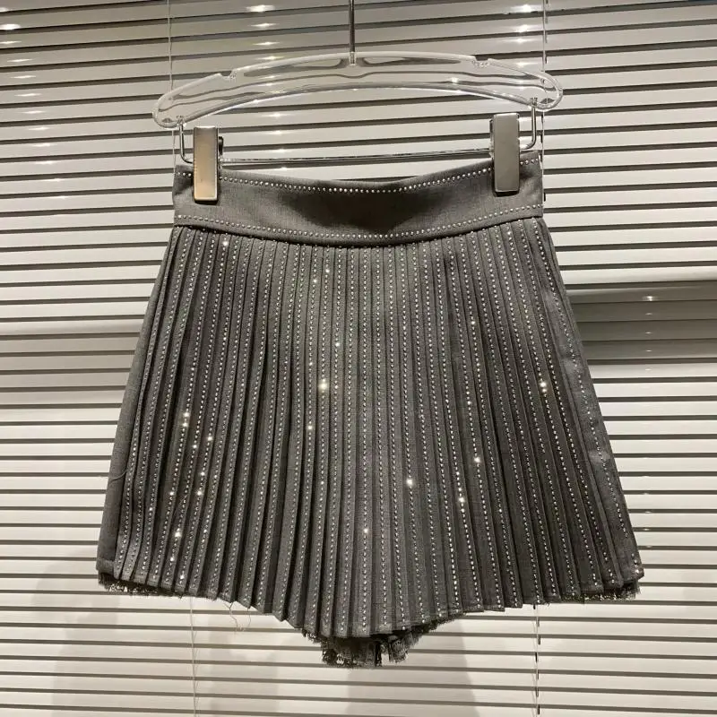 iny Spitze Trim Plissee Breite Bein ort Hosen frauen Rock Capri Hosen Herbst Neue Sle Vertikale Streifen Diamant Flaing Natu...