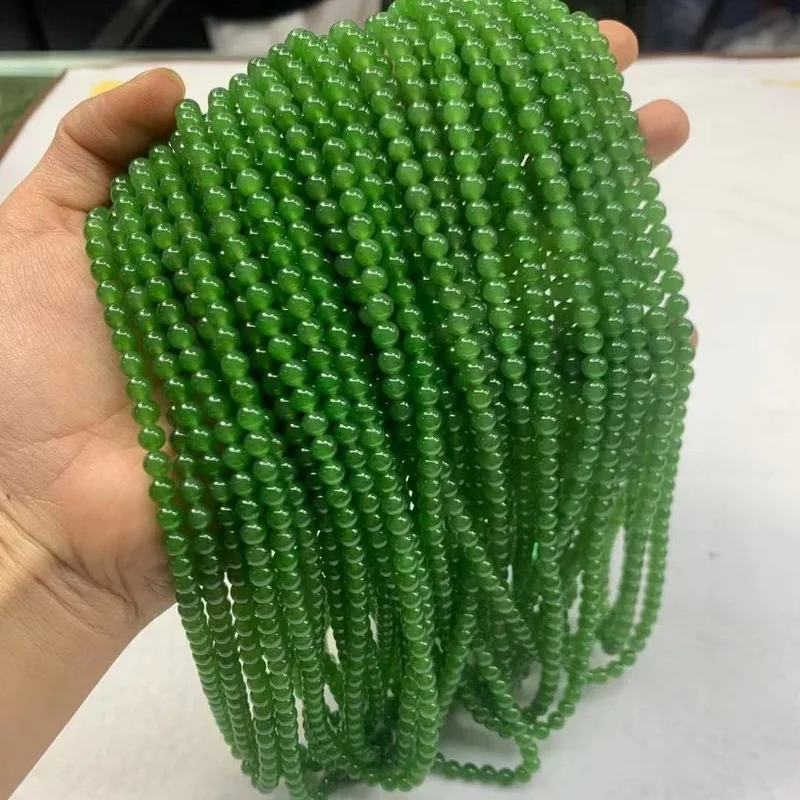 Hetian Jade 4Mm 108 Beads Buddhist Necklace With No Black Spots, Light Green And Translucent