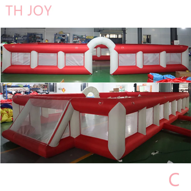 

outdoor cheap inflatable soccer field, 10x5m red inflatable football pitch court for sale