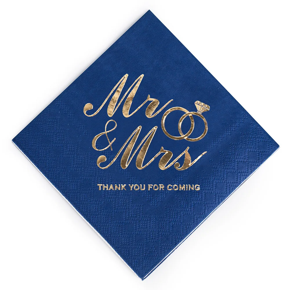 100PCS Mr&Mrs Wedding Paper Napkins Disposable 3-PLY 10inch Bronzing Cocktail Beverage Dessert Napkins for Wedding Anniversary