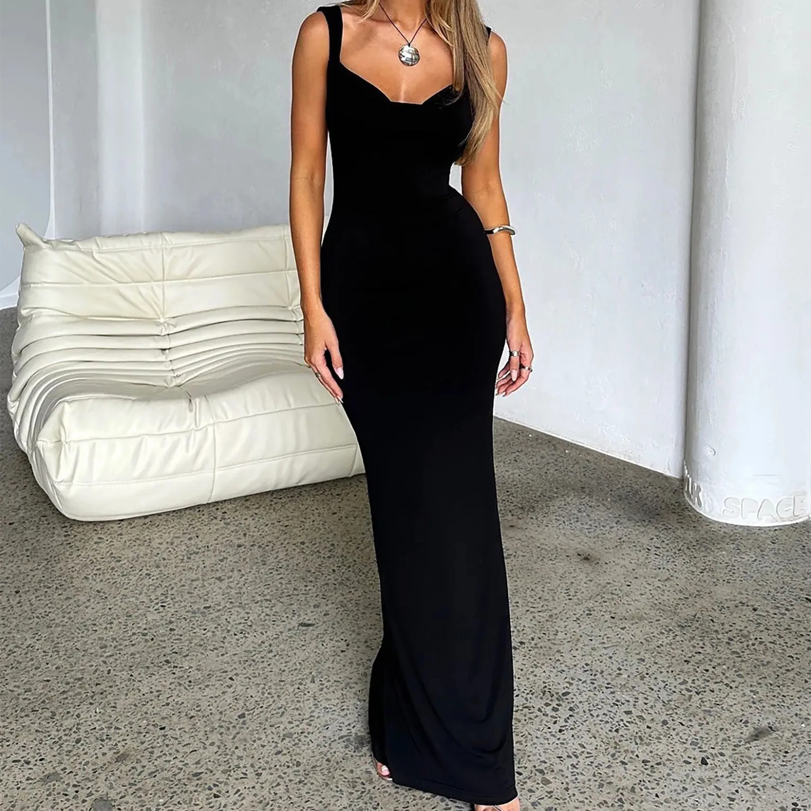 

Women Satin Bodycon Maxi Dress Elegant Sleeveless Backless Long Dress Summer Party Cocktail Dress Formal Gown