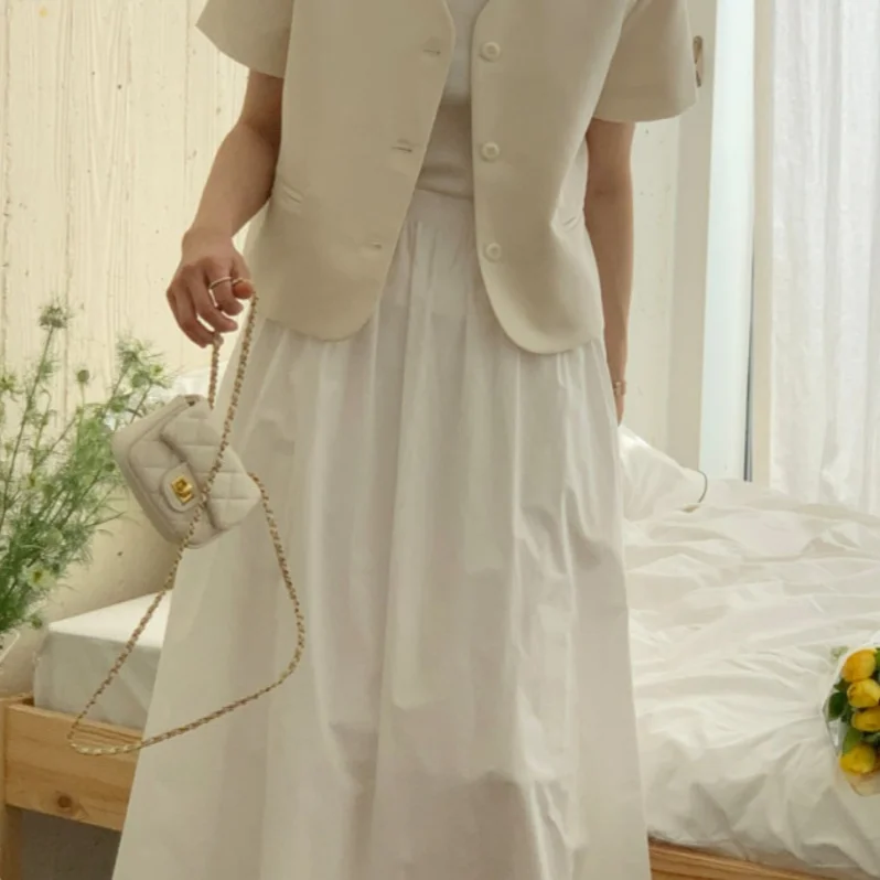 Korean Style Elegant Simple  Single Button Pure Color V Neck Short Sleeve Women's Suit Jacket Casual Fashion Outerwear