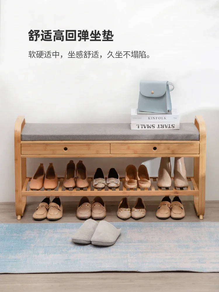 Bamboo court Nordic shoe stool home door creative cabinet bench multi-functional storage upholstered bench furniture shoes rack