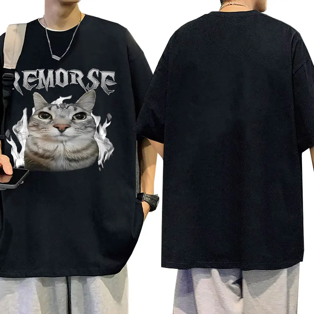 

Remorse Silly Staring Cat Funny Meme T-shirt Men Women Casual Cotton Vintage T Shirts Men's Oversized T-shirts Cats Lovers Gifts