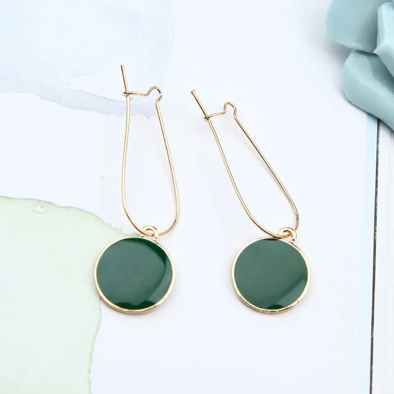 New Selling Simple Green Circle Small Fresh Girls Earrings Female Personality Wild Vintage Round Earrings