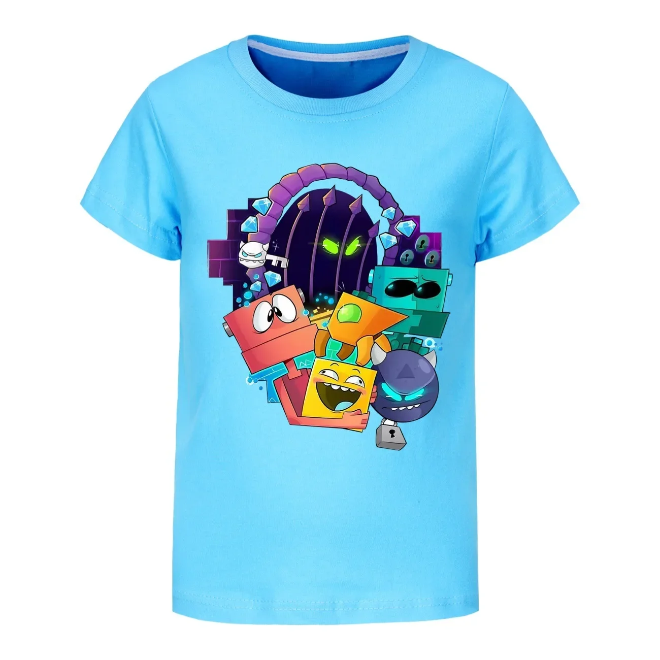 Geometry Dash Clothes Kids Cube Game T-shirt Teenager Boys Summer Short Sleeve Tops Baby Girls Cotton Tshirt Children Clothing