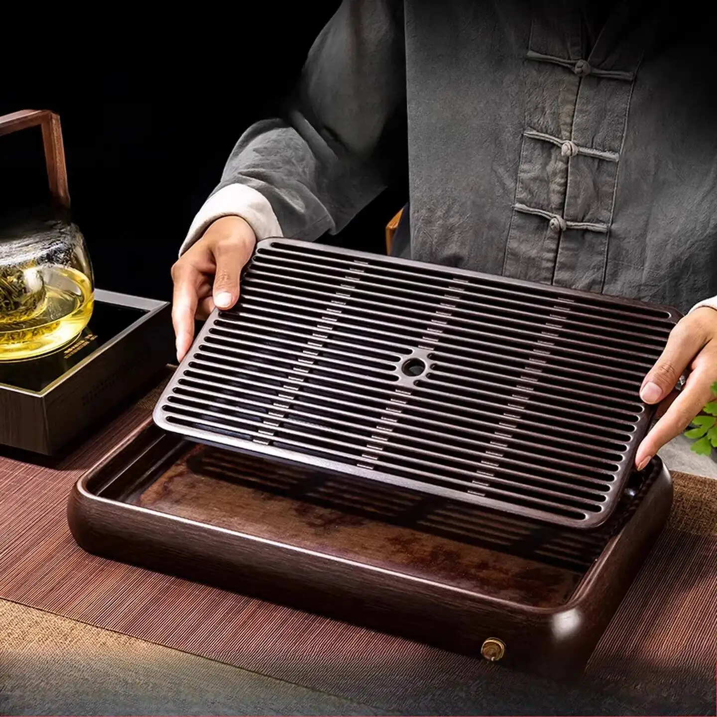 Wooden Serving Tea Tray Hospitality Coasters Ceremony Cafeteria Valet Tea Tray Chinese Rectangle Bandeja Madera Home Products