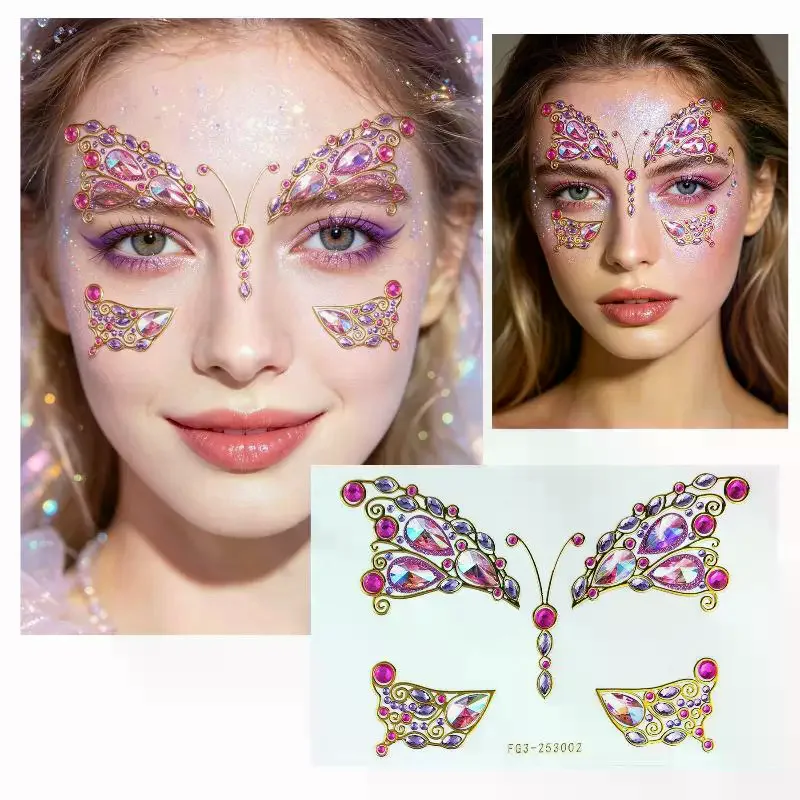 Butterfly Face Gem Stickers With Shiny Rhinestone Self Adhesive For Rave Festival Carnival Party Makeup