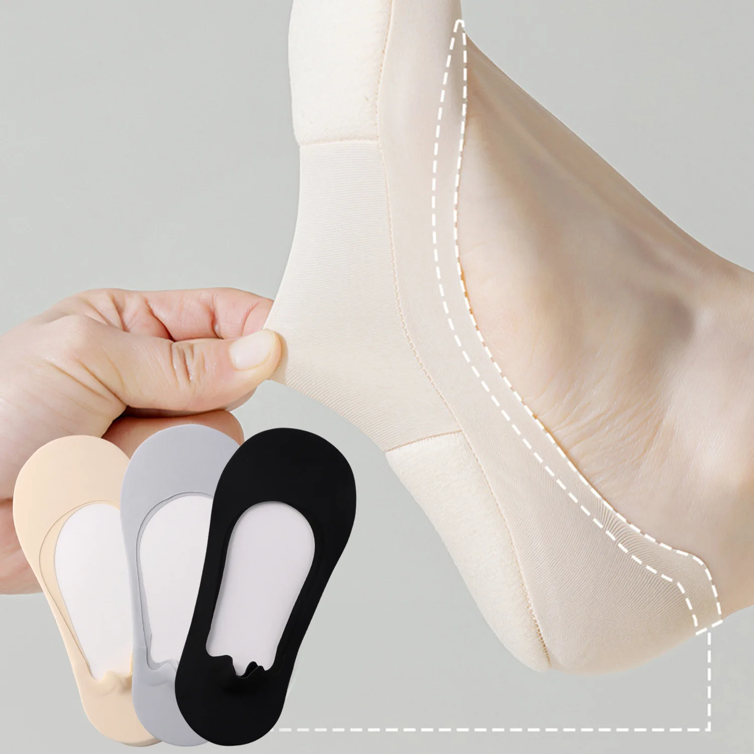 

3pairs Women's Socks Arch Support Foot Insoles No Show Ice Silk Sock Silicone Non-slip Bottom Absorb Sweat Men Boat Sock