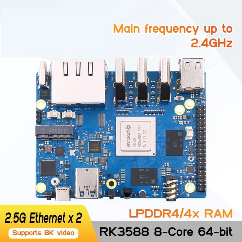 For Orange Pi 5 Plus Development Board Kit 8GB RK3588 64Bit 2.5G M.2 Slot Support 2230 Wi-Fi 6 BT Module Set Kit EU Plug