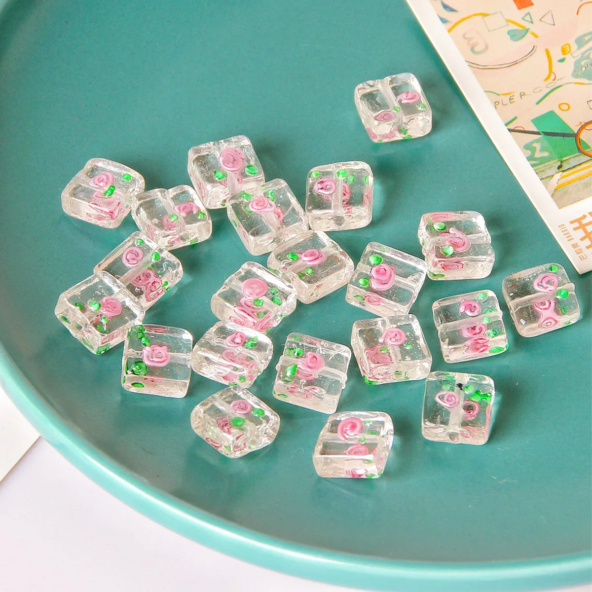 5pcs 12mm Square Shape Lampwork Flower Beads Fashion Jewelry Making Accessories Loose Spacer Murano Glass Bead For Bracelet DIY