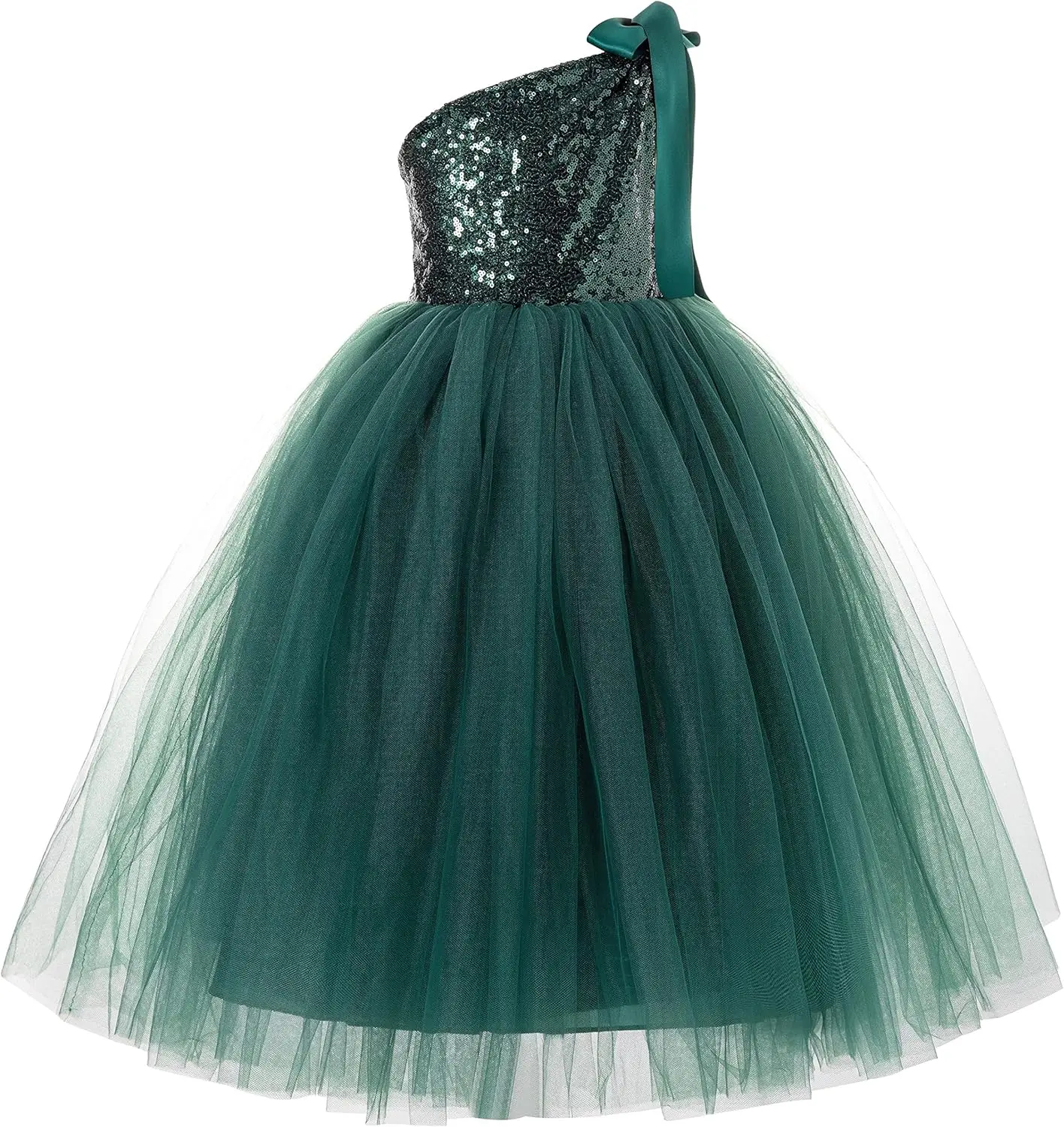 Ekidsbridal Tutù con paillettes monospalla Abito da ragazza di fiori Corsetto Abito da ballo per spettacolo di nozze per ragazze