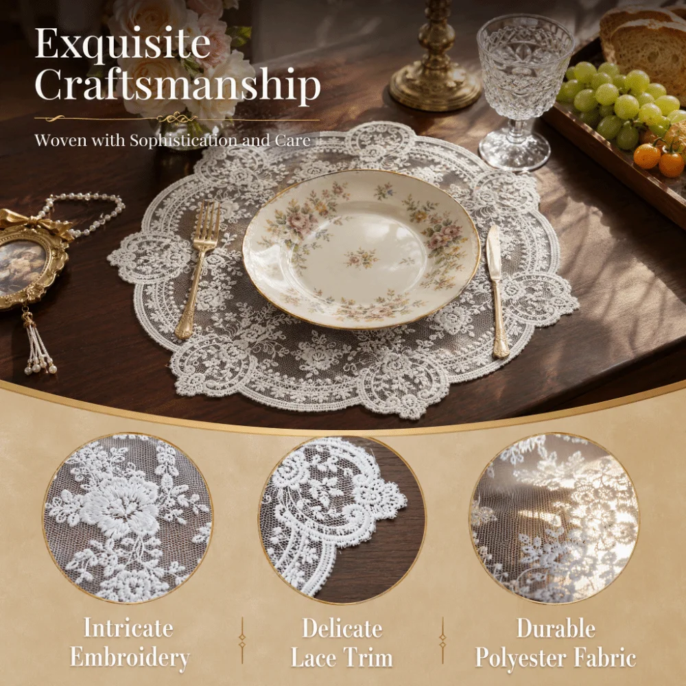 1/2/6pcs Embroidered Lace Tablemats Flower Embroidery Decorative Dining Table Cover Napkin Placemat Round