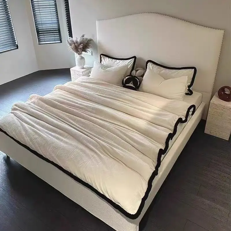 sn-French Style Bedroom Furniture Genuine Leather King Queen Full Bedding Sets Wooden Frame Double Wedding Soft Bed for Home