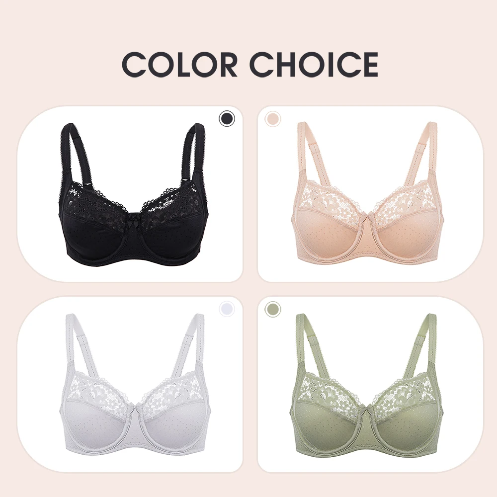 Women\'s Sheer Floral Lace Cotton Balconette Bra Non Padded Full Coverage Underwire Support Plus Size