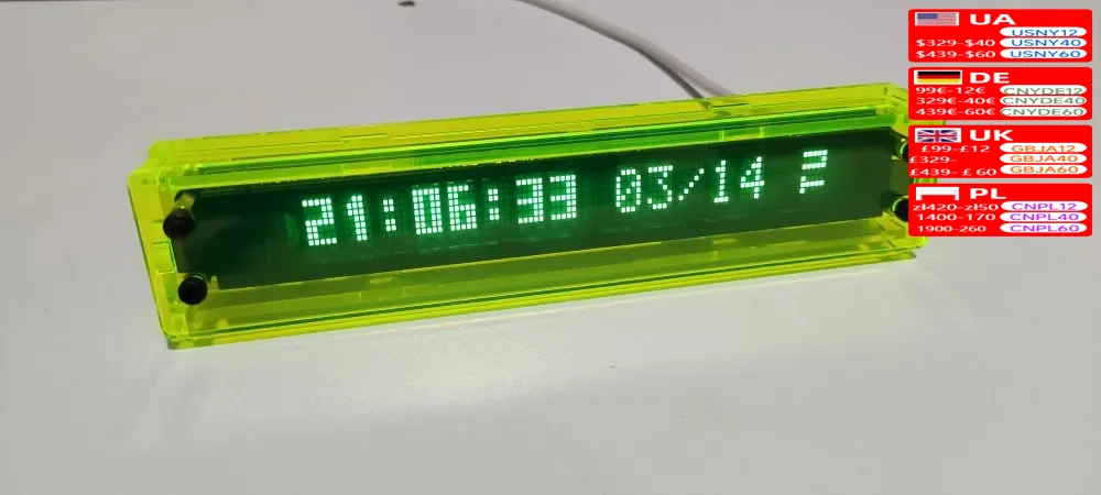 VFD clock WiFi  vacuum fluorescent display screen   vck16 spring green