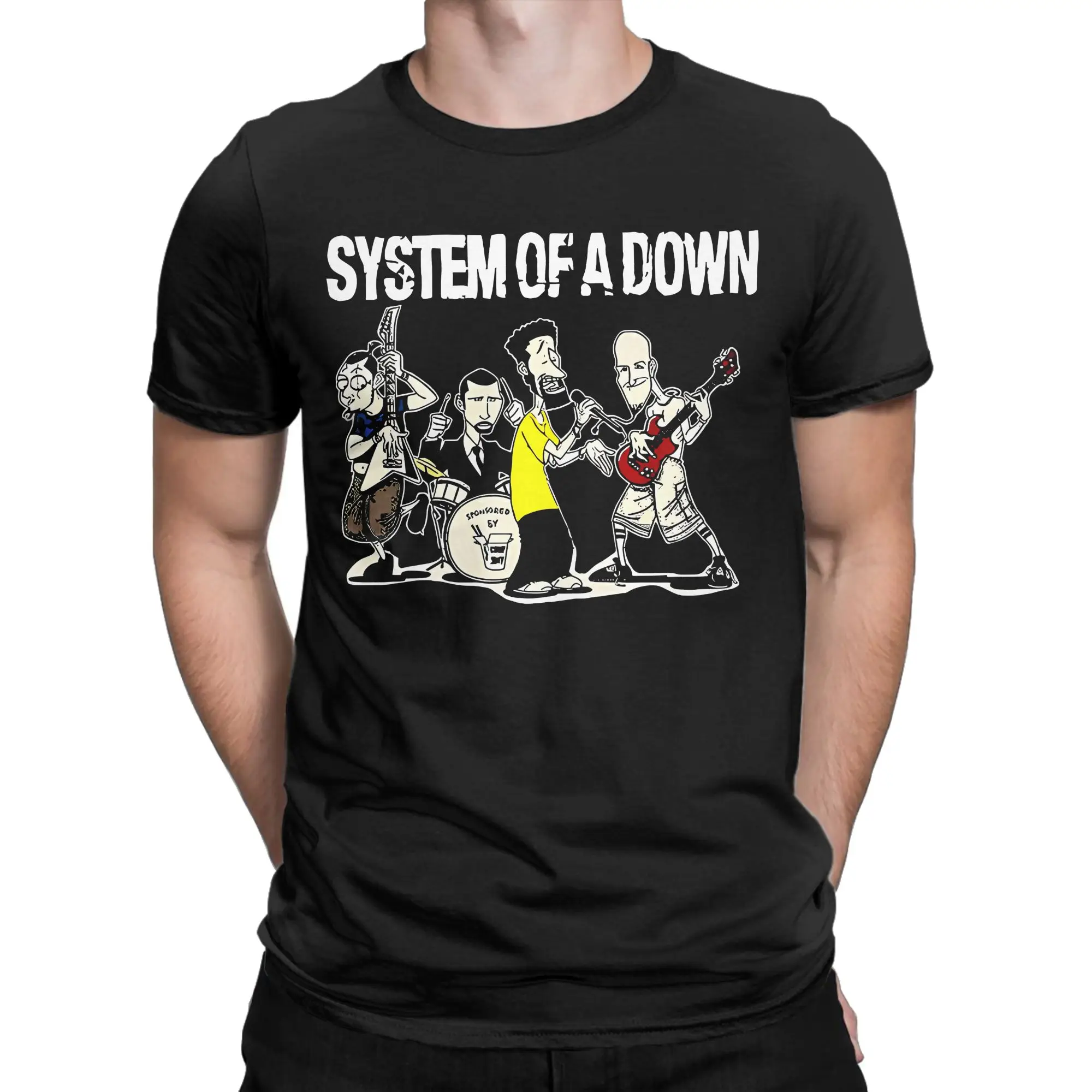 Retro System Of A Down Art T Shirt Men Round Neck Short Sleeve Tops Shirts Punk Rock Band 100%Cotton Summer Clothes