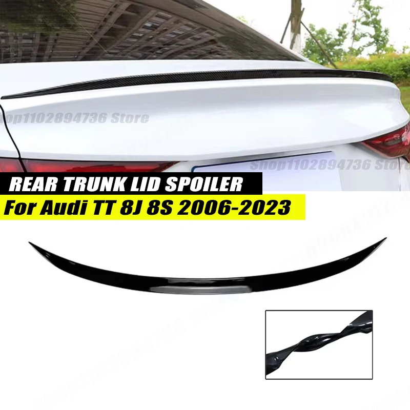 120CM Gloss Black Soft Rubber Rear Trunk Spoiler Lip Wing Splitter 5D Carbon Look Car Accessories For Audi TT 8J 8S 2006-2023
