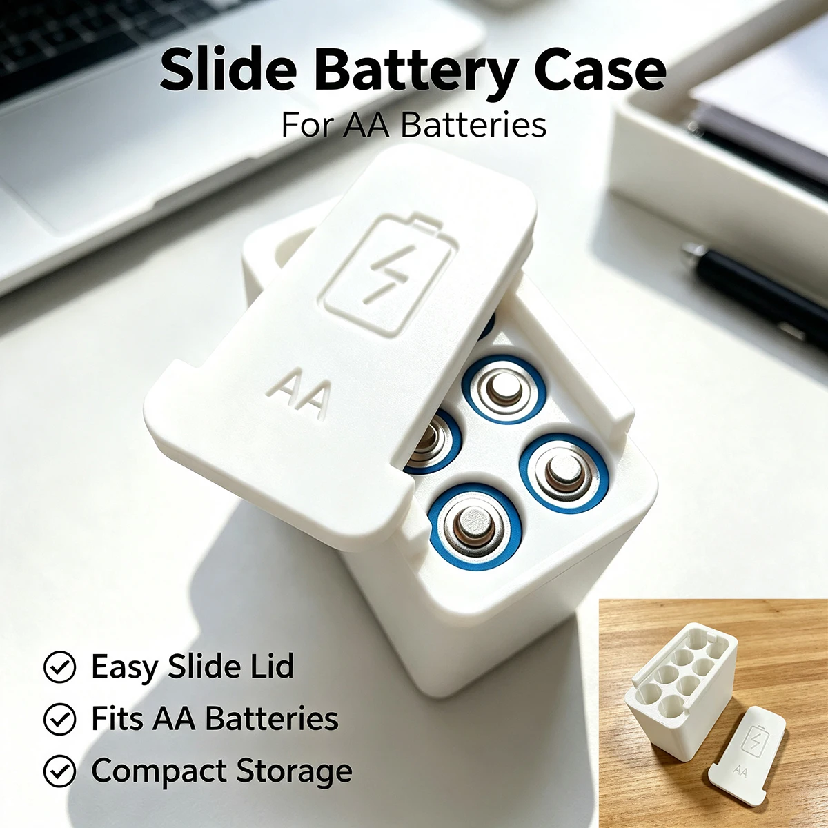 Slide Lid AA Battery Storage Case, 6 Slots Portable 5# Battery Organizer Box, Compact Battery Holder