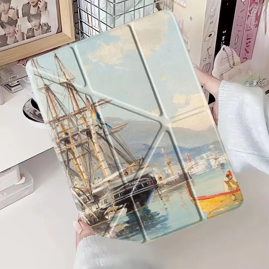 

Чехол-подставка для планшетов iPad Pro 11-го, 10-го, 9-го, 8-го, 7-го поколений, 12.9 дюймов, Mini 6, 7, Pro 2025, Air 4, 5, M3, M2, 1, 2, M4, 11 дюймов, с рисунком в стиле масляной живописи