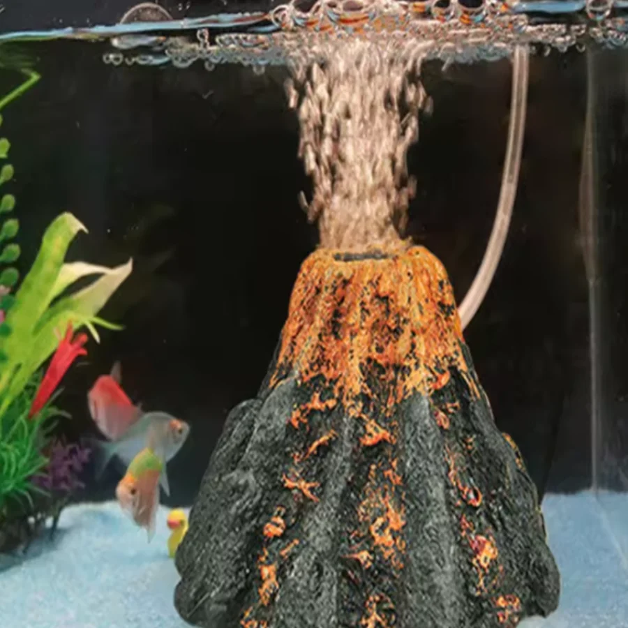 LMZOE Fish tank accessories Aquarium decoration simulation volcano can be loaded oxygen pump resin decoration