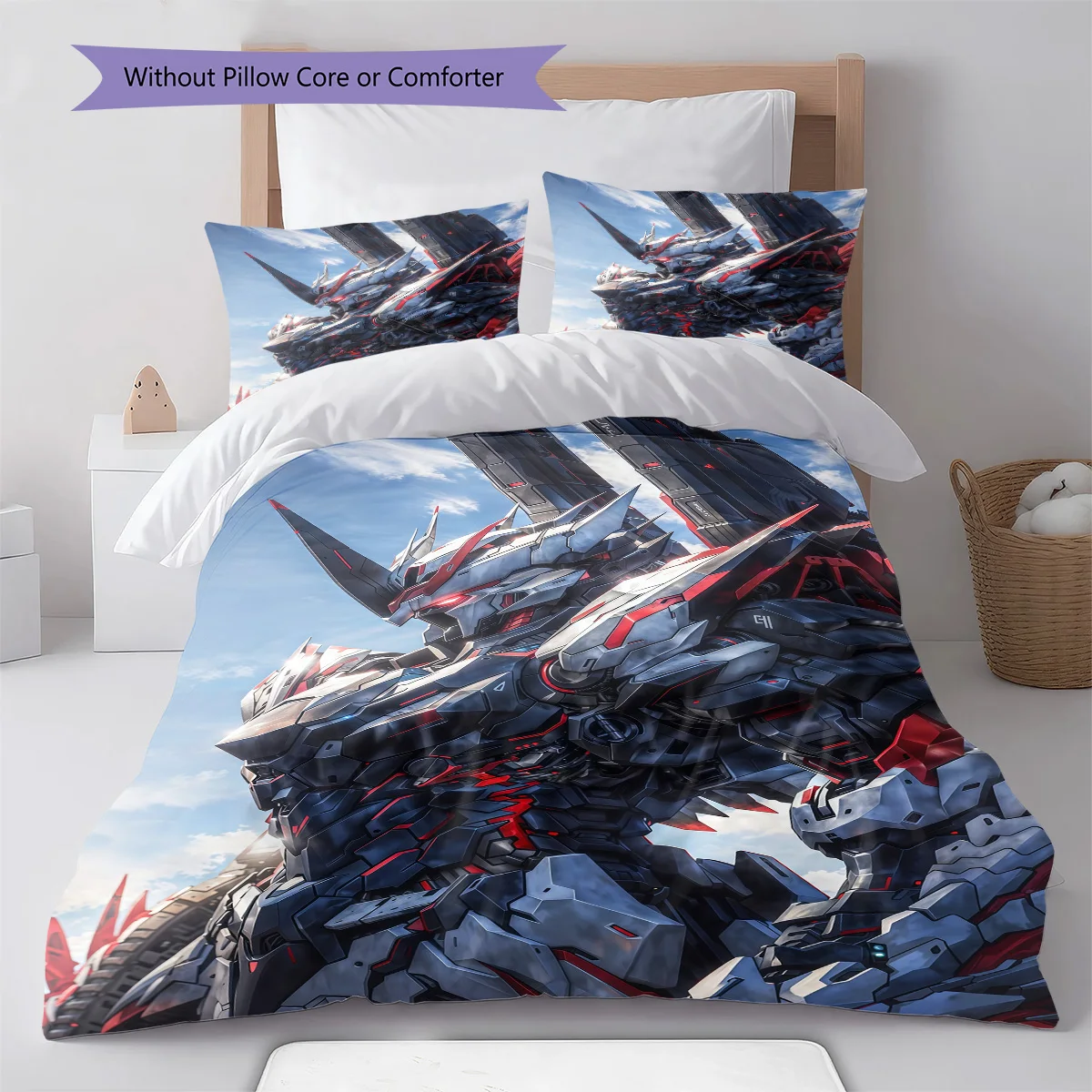 Gundam Cool Mecha Style Bedding Set Anime Duvet Cover Polyester Soft Comforter Bedroom Set -QJY