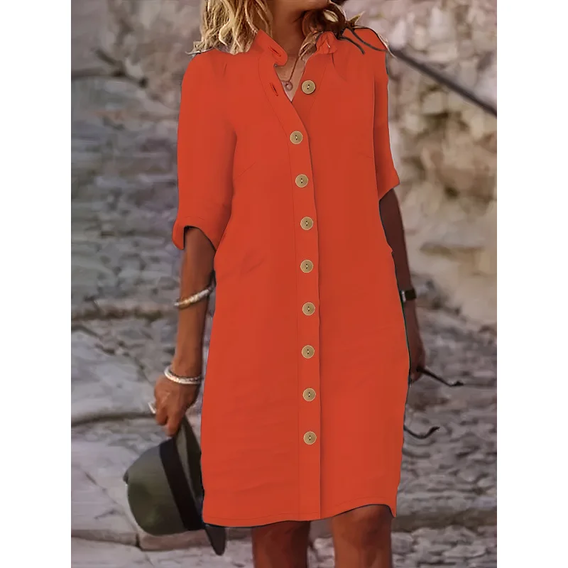 

High Collar Cotton Linen Shirt Women's plus Size Citywalk Fashion Q 47506 Stand Collar Shirt Flying Sleeve Other Material
