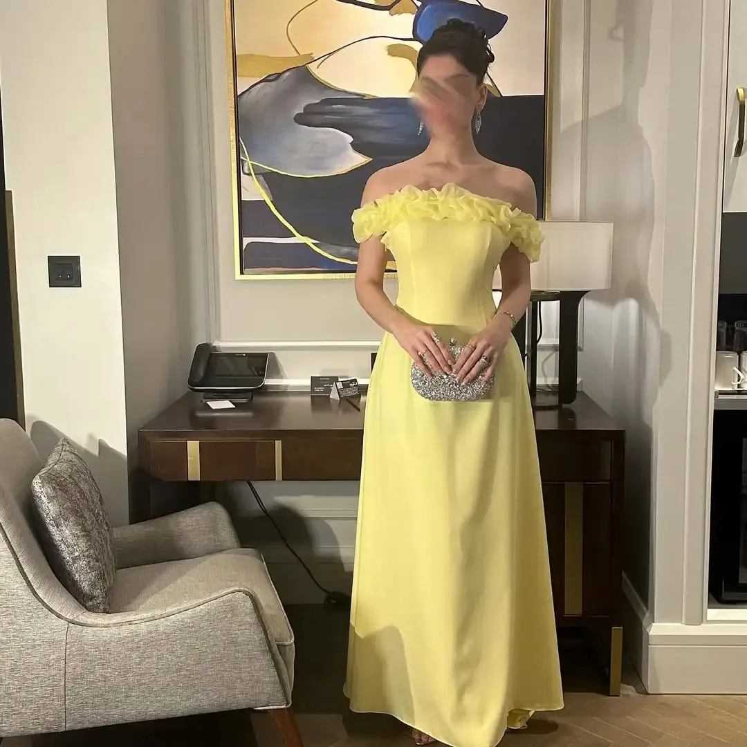 Indie op maat gemaakte elegante mouwloze off-the-shoulder avondjurken Saoedi-galajurk geplooide bloemen vloerlengte feestjurken