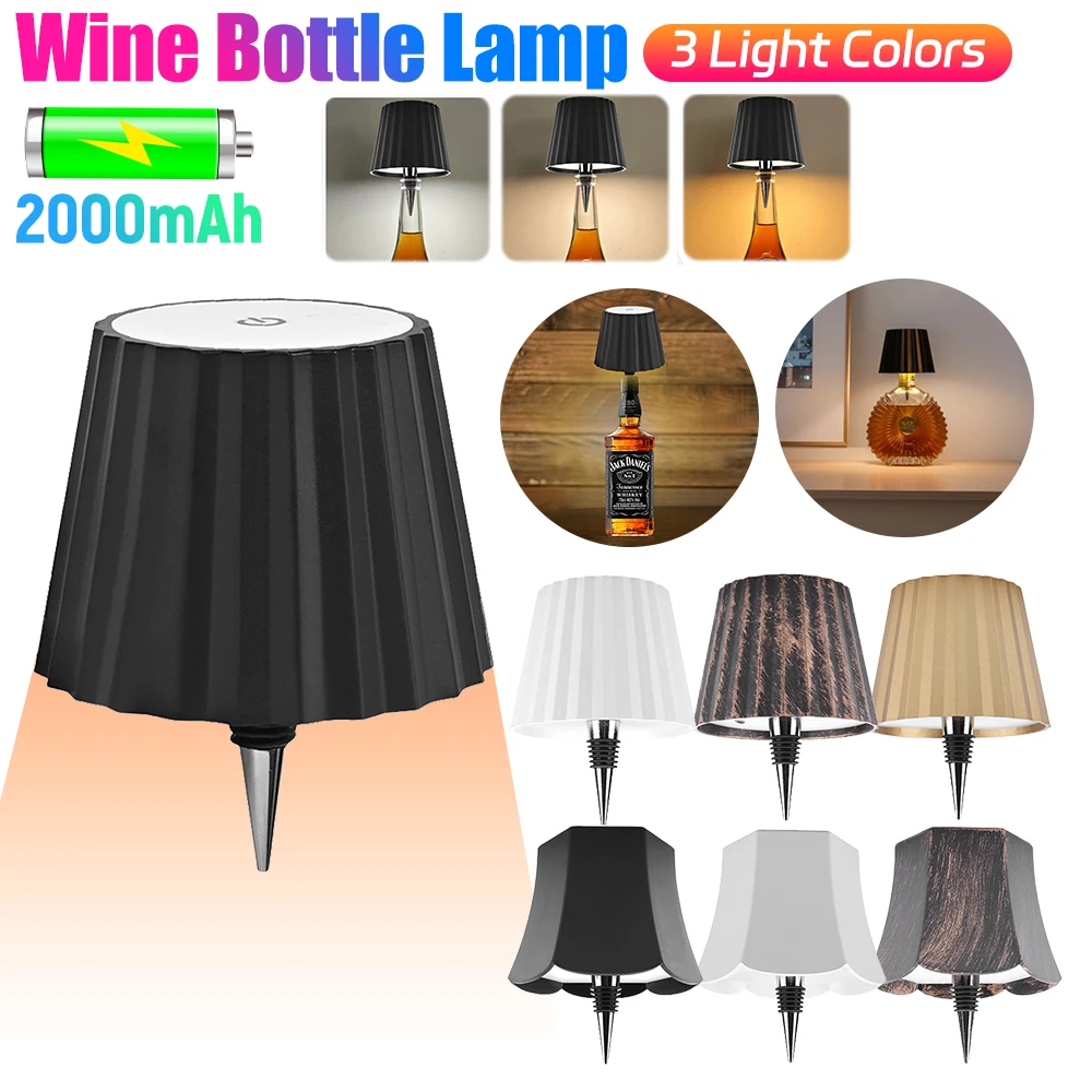 Mini lampe de table en forme de bouteille sans fil, commande tactile, 3 couleurs, intensité variable, veilleuse pour restaurant, bar, vin, HI, lampe