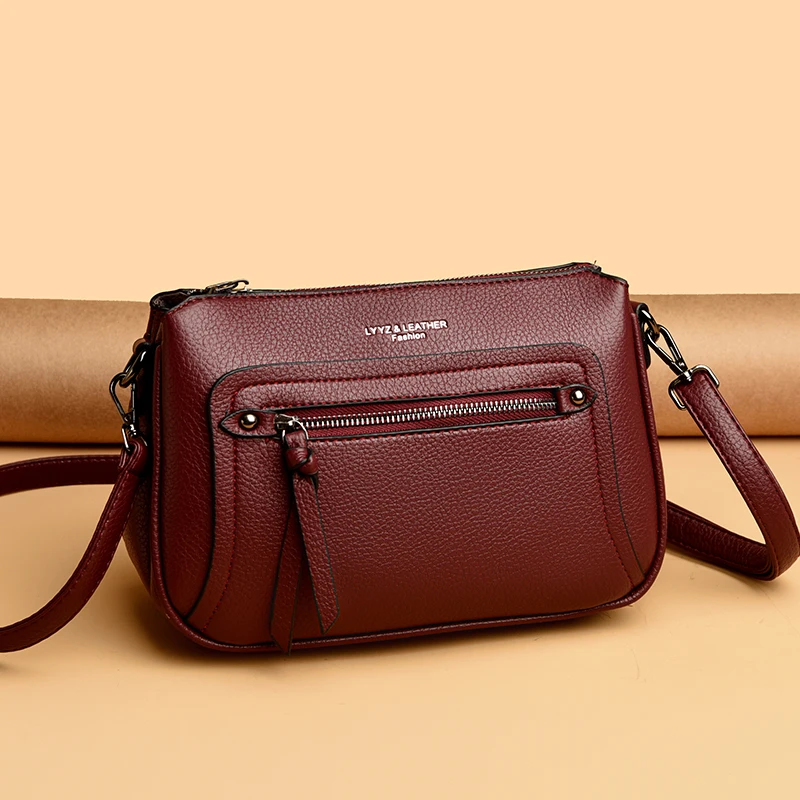 2025 المرأة الجديدة متعددة الطبقات قطري حقيبة كروس عصرية ومتعددة الاستخدامات جلد ناعم سعة كبيرة حقيبة كتف قطري كروس