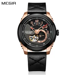 MEGIR Men Luxury Sport Automatic Movement Mechanical Watch Leather Business Wristwatch Clock Big Dial Relogio Masculino 62050