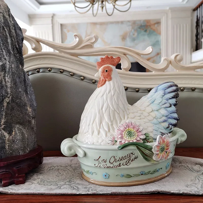 Ceramic Hen Storage Jar Organizer Box Candy Cookie Snack jar Egg Organizer Box Home Decoration ornaments to send to friends