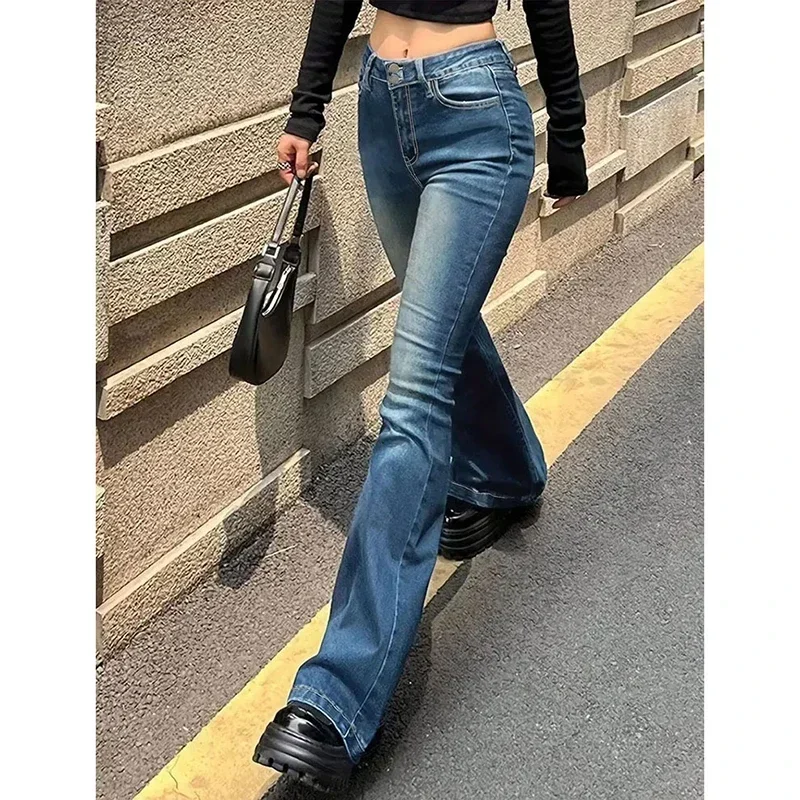 Woman High Waist Y2k Clothes Flare Jeans Female Fashion Harajuku Bell Bottom Pants Girls Designer Gray Black Blue Denim Trousers