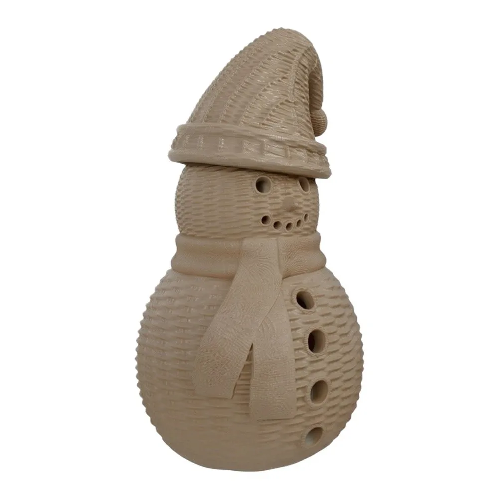 Simulated Hand Woven Resin Snowman Figurine With Santa Hat And Burlap Scarf For Christmas Home Decor Farmhouse Tabletop Ornament