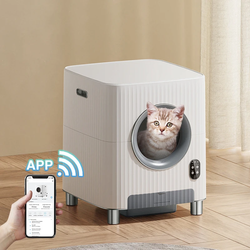 

Intelligent Cat Litter Box Large Silo Automatic Closed Cleaning Deodorization with Exhaust Function Cell Phone App