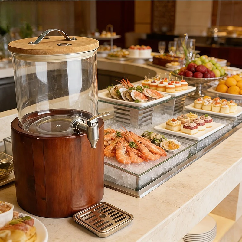 Glass can beverage bucket with faucet buffet juice ding hotel water cold drink machine cola bucket