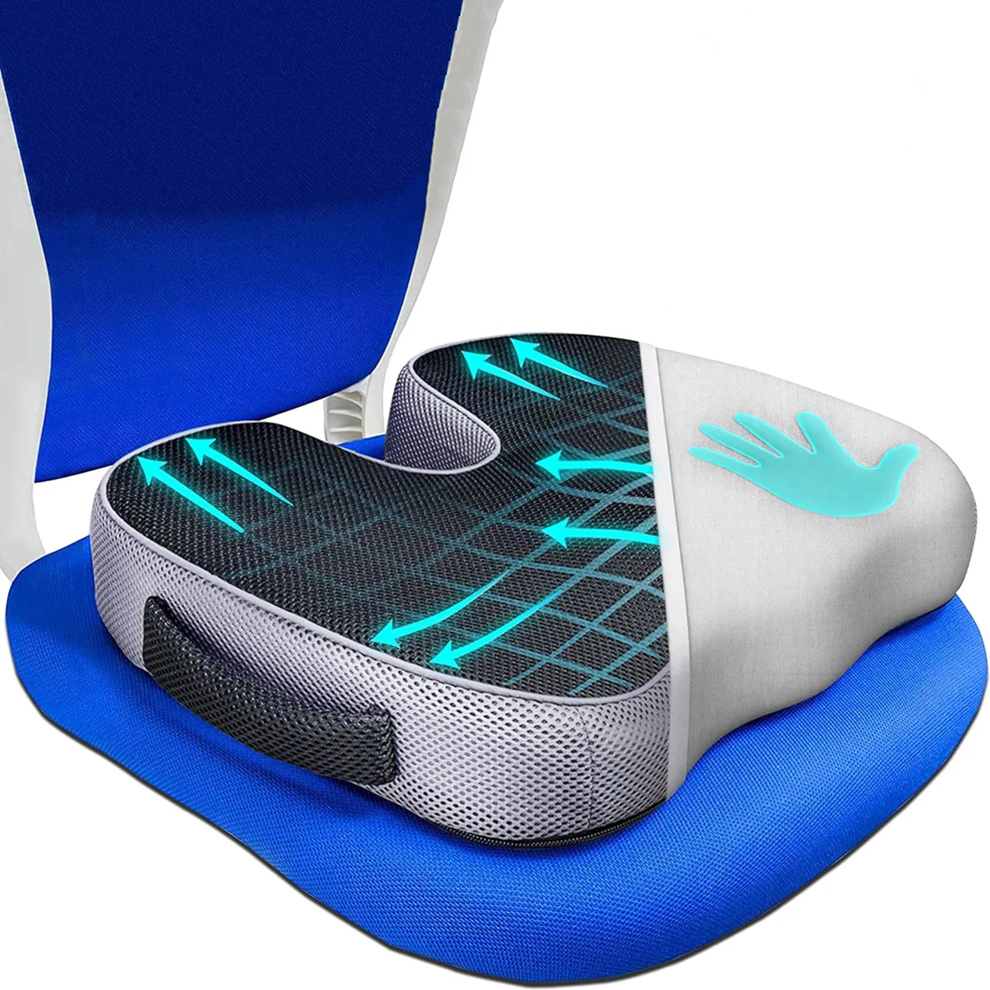Pressure-Resistant and Breathable Ergonomic Seat Cushion with Slow-recovery Filling and Curved Surface Fitting the Hips