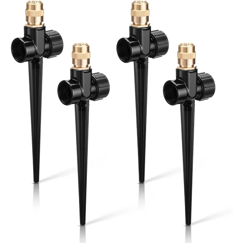

4 pack metal lawn sprinkler automatic garden water sprinkler on spike base 360 degree rotation with adjustable brass nozzle for