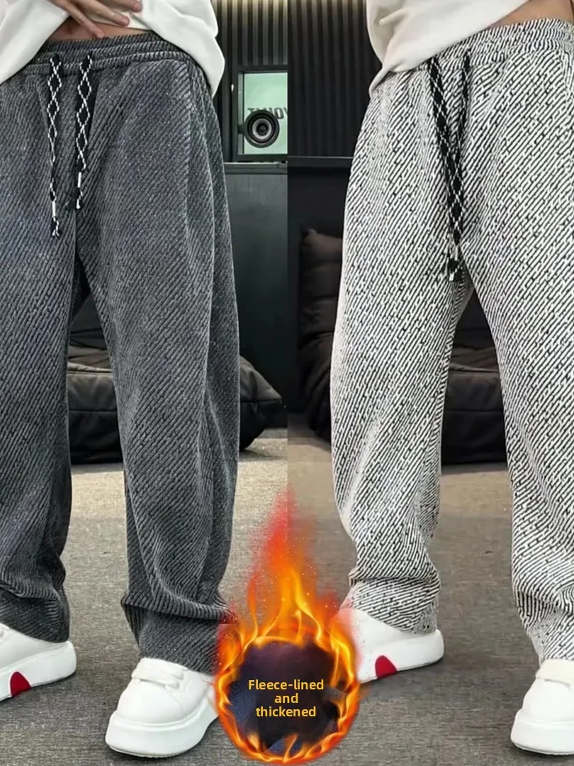 

Мужские повседневные брюки на осень-зиму, прямые, свободные, с широкими штанинами, с диагональными полосами, удобные, для отдыха...