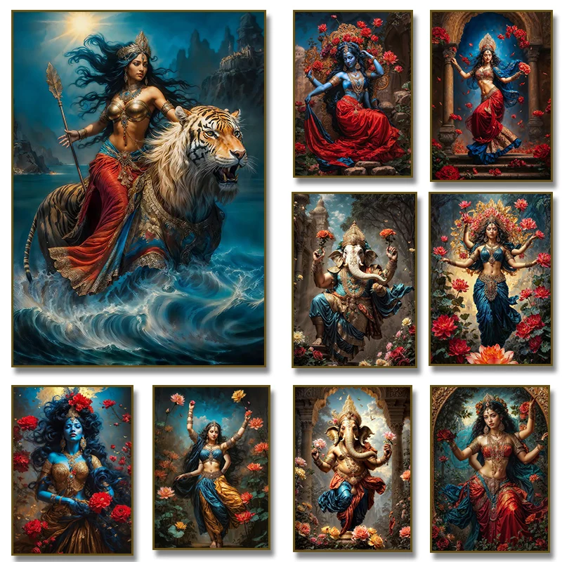 Modern Indian Goddess Lakshmi in Lotus Garden Lord Shiva Buddha    Canvas Painting Poster Prints Home Bedroom Living Room Decor