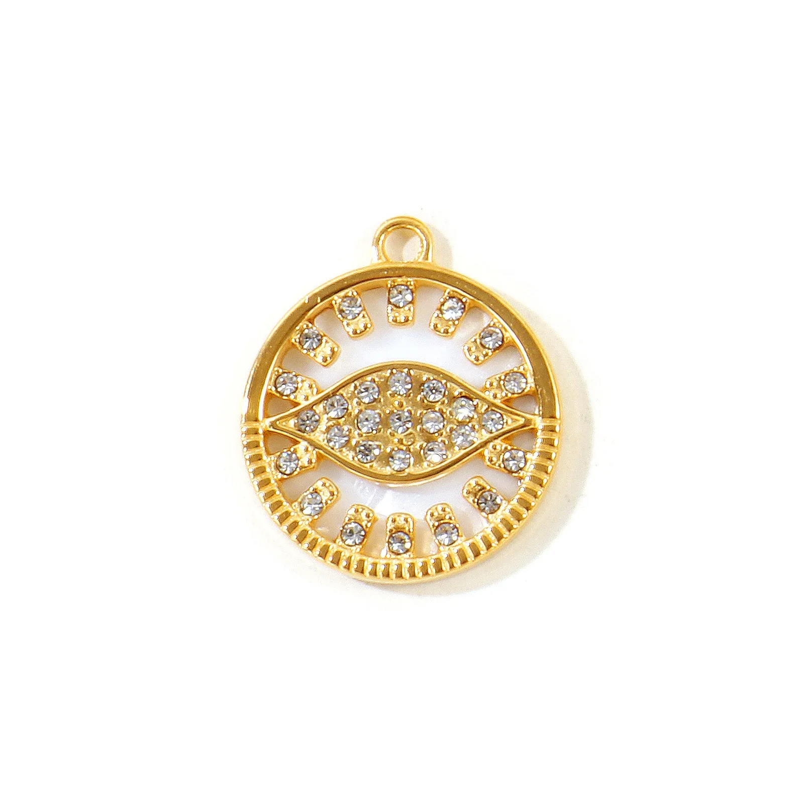 2 Stück Natürliche Muschelanhänger Runder Stern Klarer Strass Augen des Gottes 18K Vergoldet 304 Edelstahl Anhänger für DIY Halskette – Detail 6