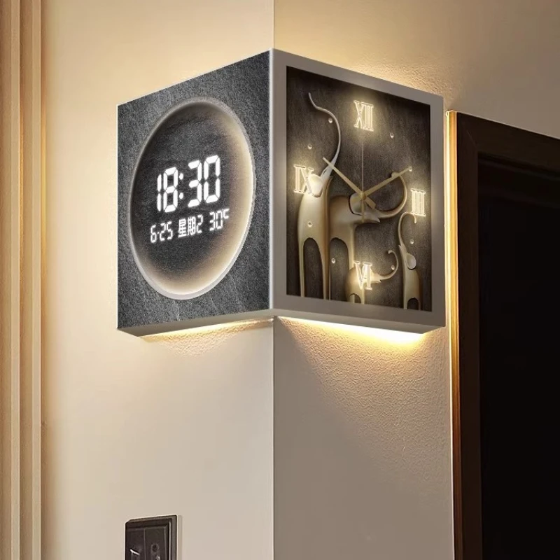Modern Double Sided Corner Wall Clock Living Room Decoration LED Mute Clock Mural Restaurant Background Wall Digital Wall Watch