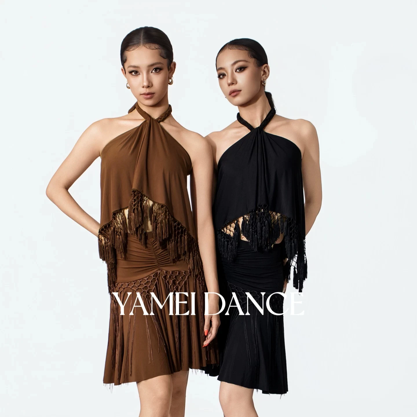 Women Latin Dance Performance Costumes For Adult Sexy Halter Top Tassel Skirts Training Suit Rumba Chacha Latin Clothes DQS24595