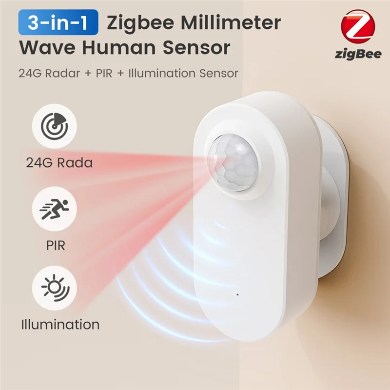 【 Быстрая доставка】 Датчик движения человека Zigbee 3 в 1, интеллектуальный PIR-датчик миллиметровой волны с выходным знанием освещенности