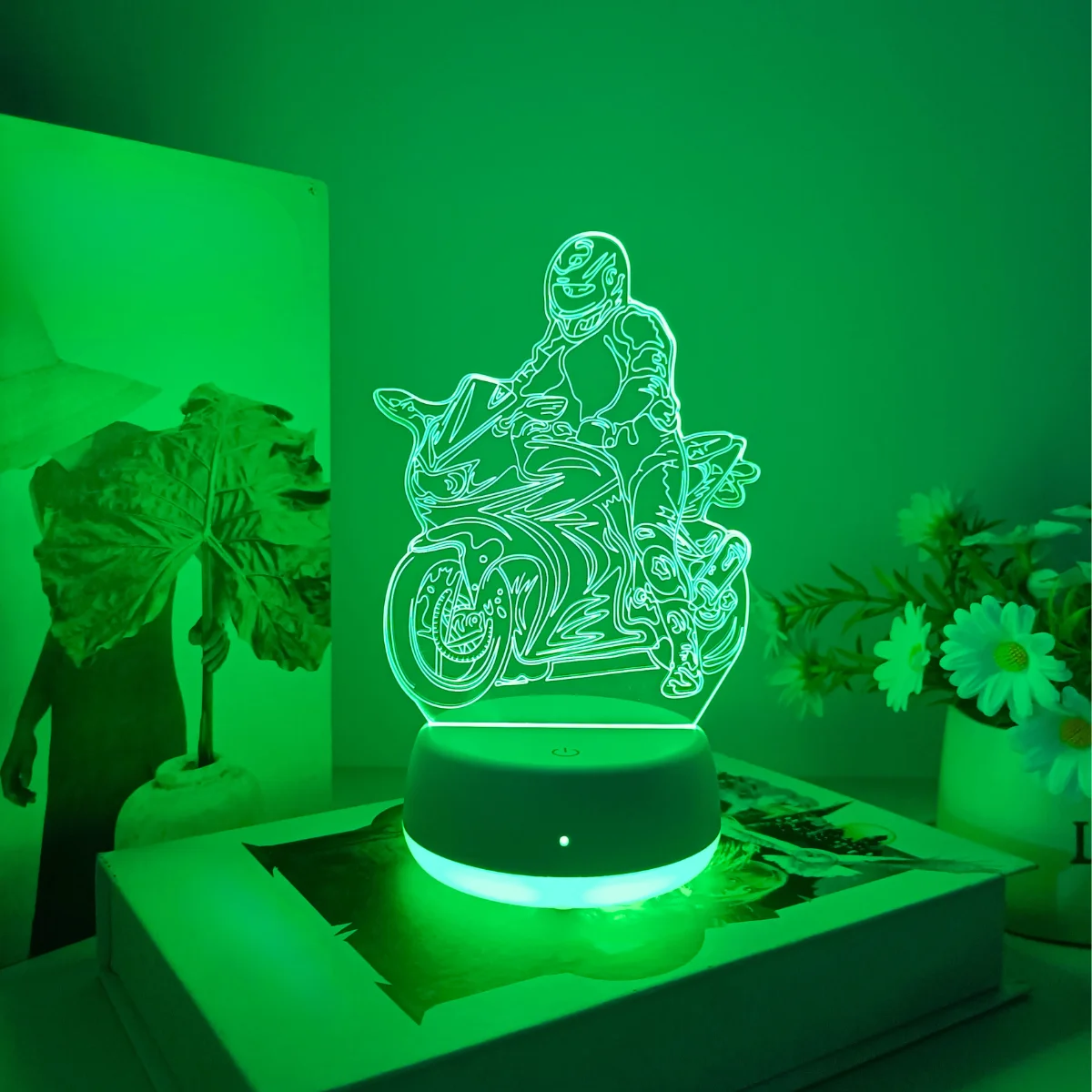1pc Creative Motorcycle Youth Styling Colorful 3D Night Light, USB Powered Luminous Base, Touch Seven Color Transformation