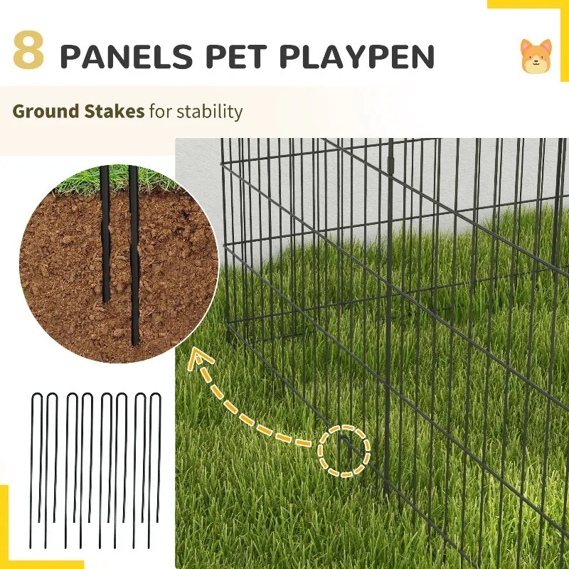 DIY Pet Dog Cat Barrier Fence Exercise Pet Run PlayPen Portable Black Metal Pet Cage Safety Fence Indoor/Outdoor Dog Kennel view 3