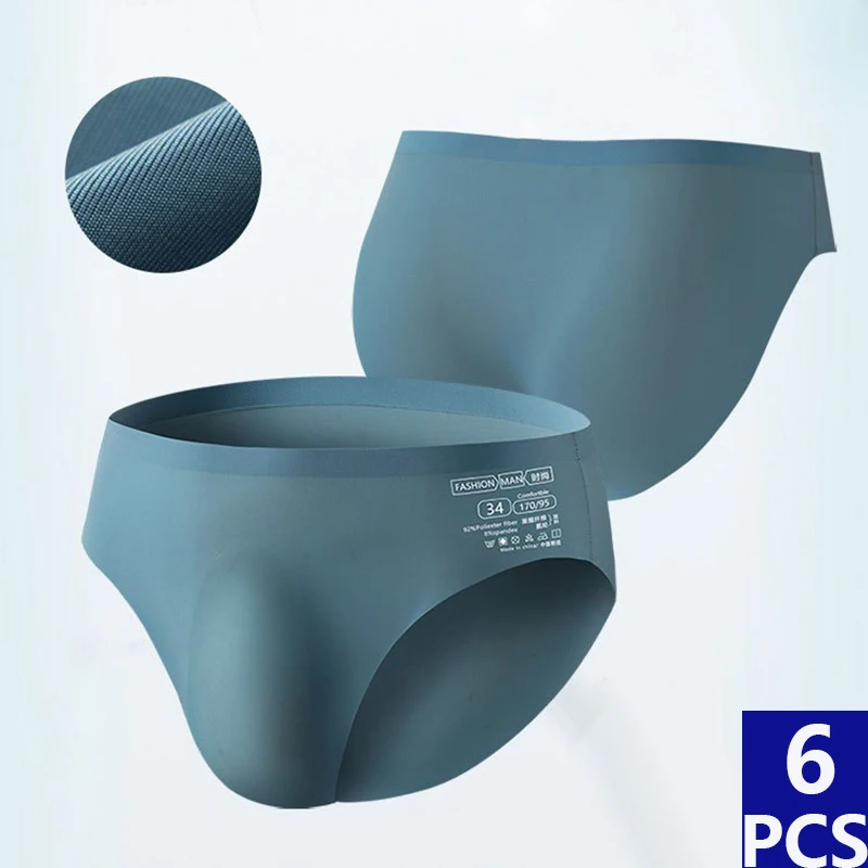 

6PCS Men Ice Silk Seamless Briefs Sexy Quick-drying Trendy Breathable Underwear Trendy Summer Ultra-thin Transparent Panty