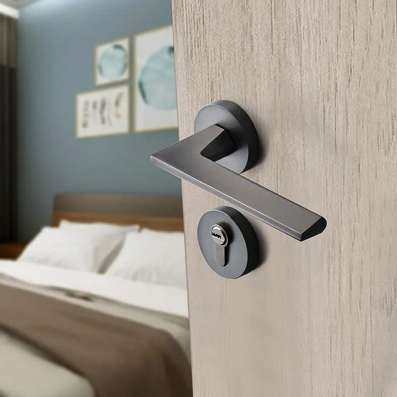 Bedroom Door Lock Magnetic Suction Silent Gray Solid Wood Door Handle Modern Simple Door Lock Indoor Split Handle Lock