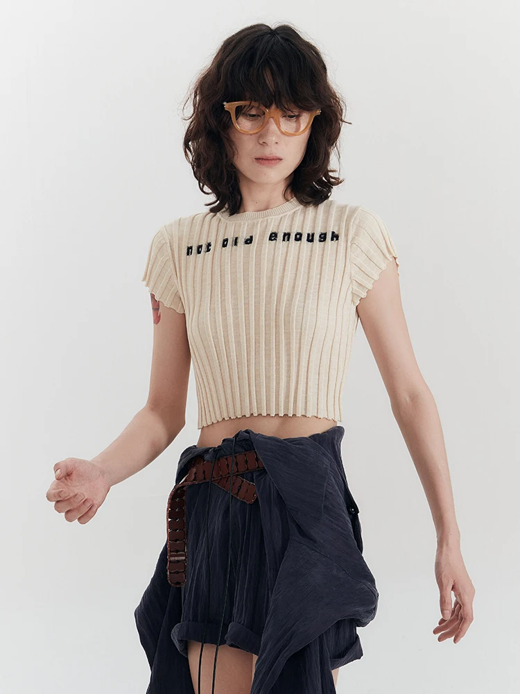 

f Made Knitted Slim Fit Top Unfinied Casual Sle Cotton Blend Summer ort Sve round Ne Thin Fabric Ladies Tee